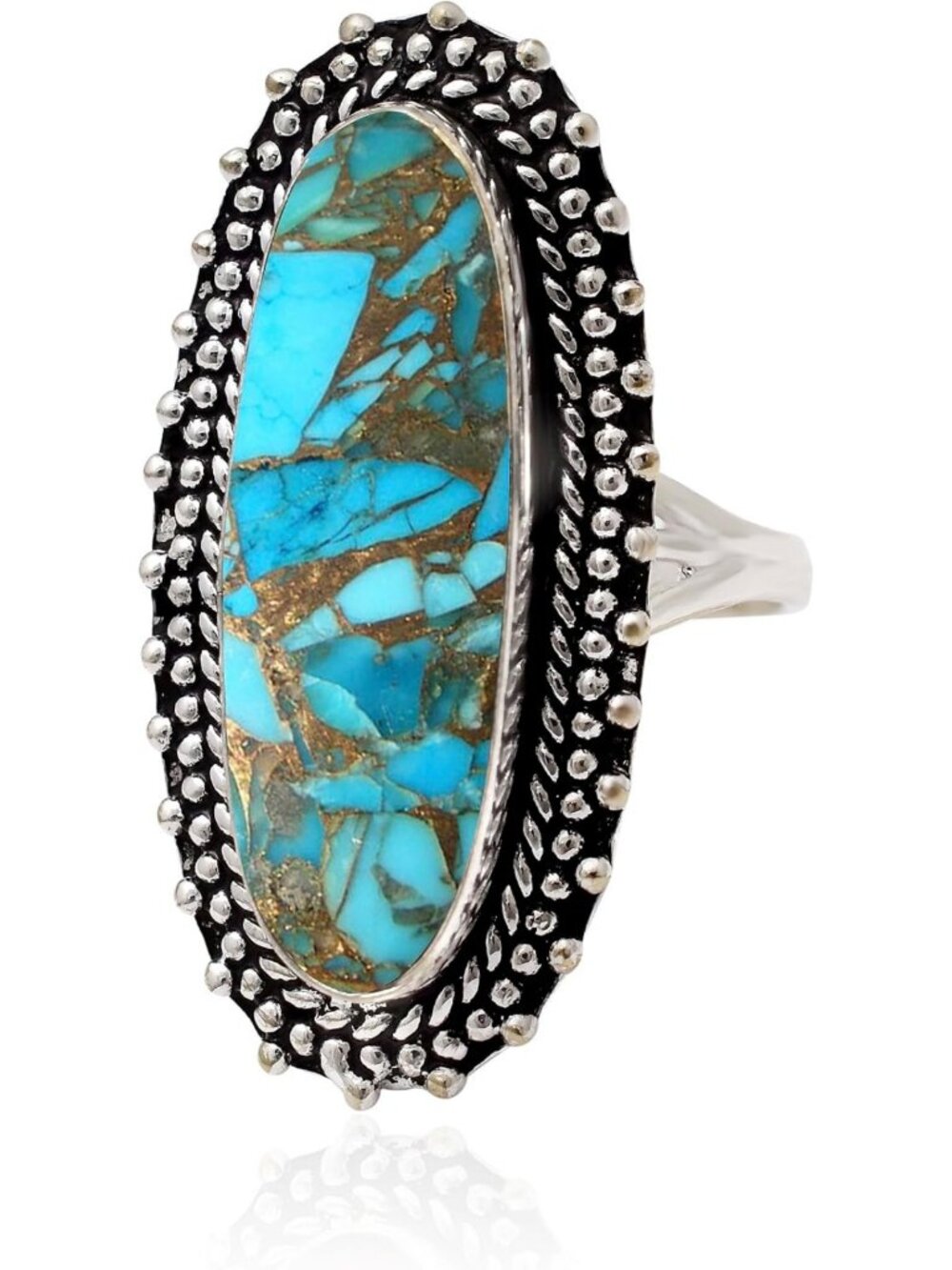 Handmade 925 Sterling Silver Blue Copper Turquoise & Tiger's Eye Statement Ring